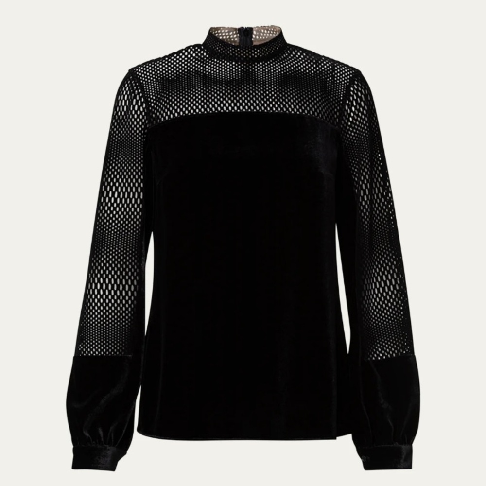 Akris Punto Black Laser-Cut Velvet Blouse